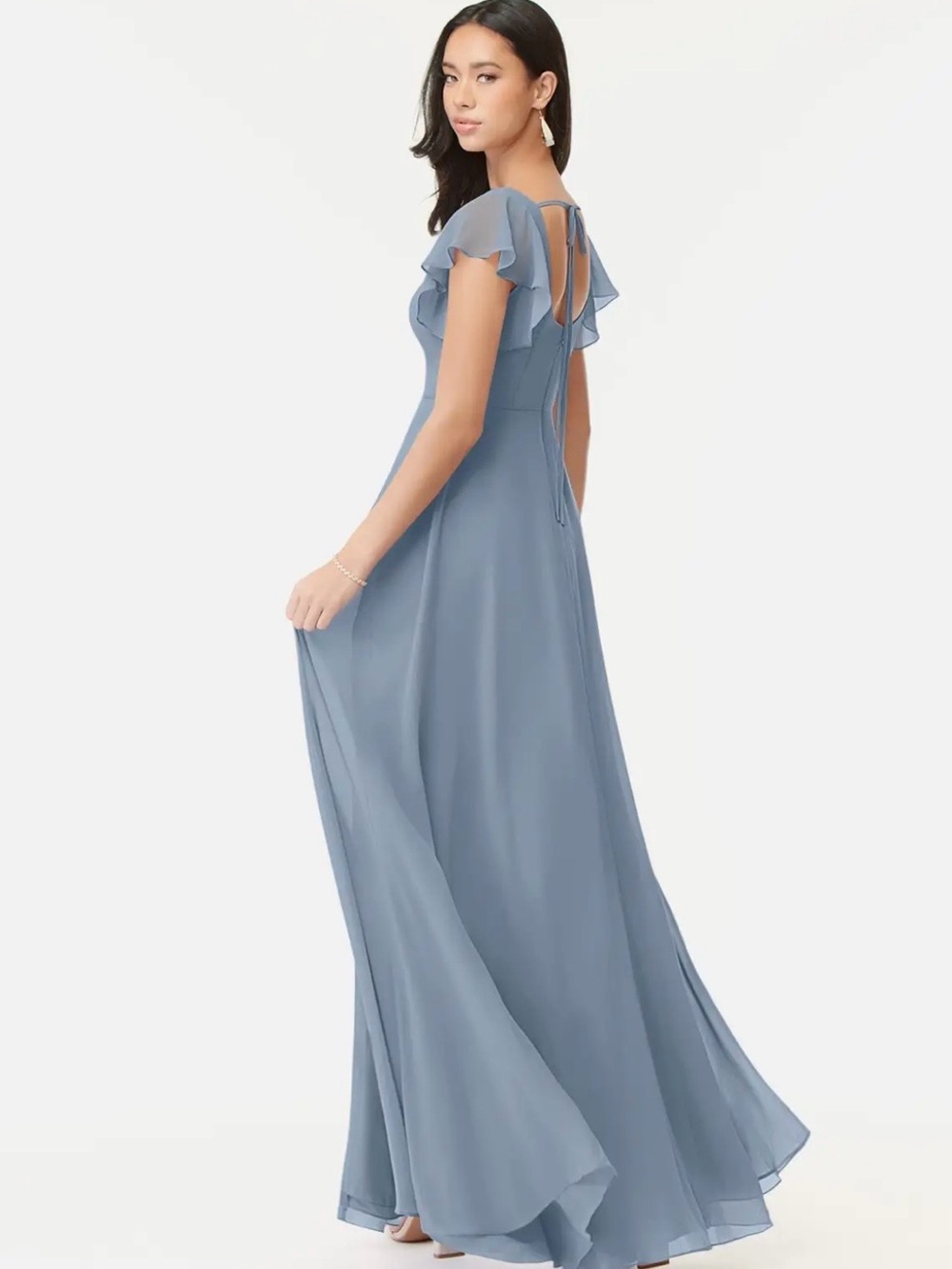 Azazie Dusty Blue Flutter Sleeve Chiffon Dress